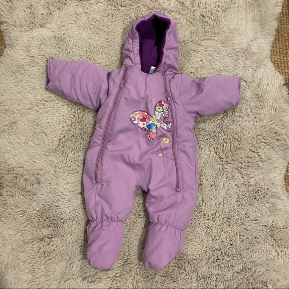 Okie dokie snow pram bunting suit purple baby 3/6m - Picture 1 of 5